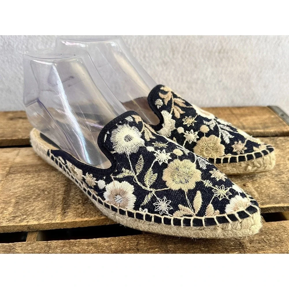 Embroidered Blue Espadrilles Shoes Mules Boho Sz EU 36 US 5.5 Summer
